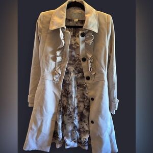 H&M Cream Trench Coat with Ruffle Detail